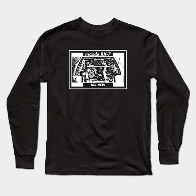 MAZDA RX-7 FD ENGINE (Black Version) Long Sleeve T-Shirt by Cero